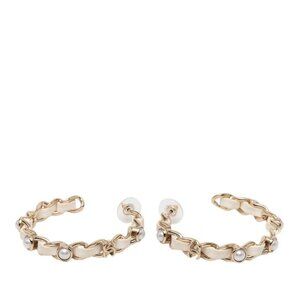 Chanel Hoop Earrings Gold White Plated Leather Faux Pearl